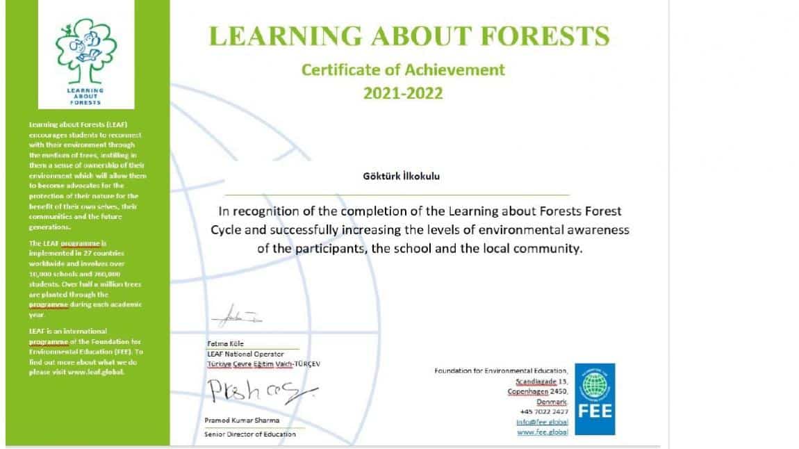 ULUSLARARASI OKULLARDA ORMAN PROJESİ BAYRAK VE BAŞARI SERTİFİKALARIMIZI ALDIK